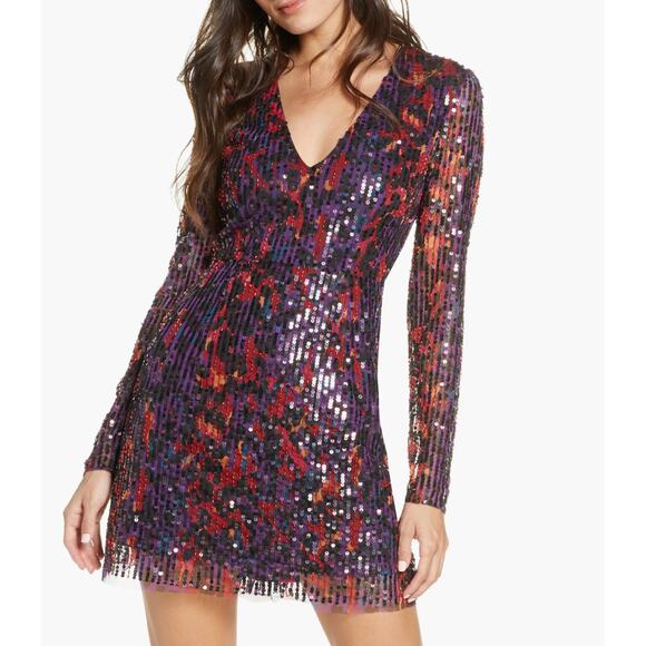 French Connection 4 Purple Red Black Inari Embellished Leopard Sequin Mini Dress - Picture 12 of 15